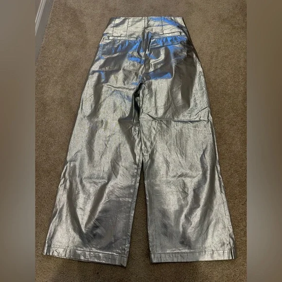 The Great Sculpted Trouser Silver Metallic Wide-Leg Size 26 - Picture 6 of 7